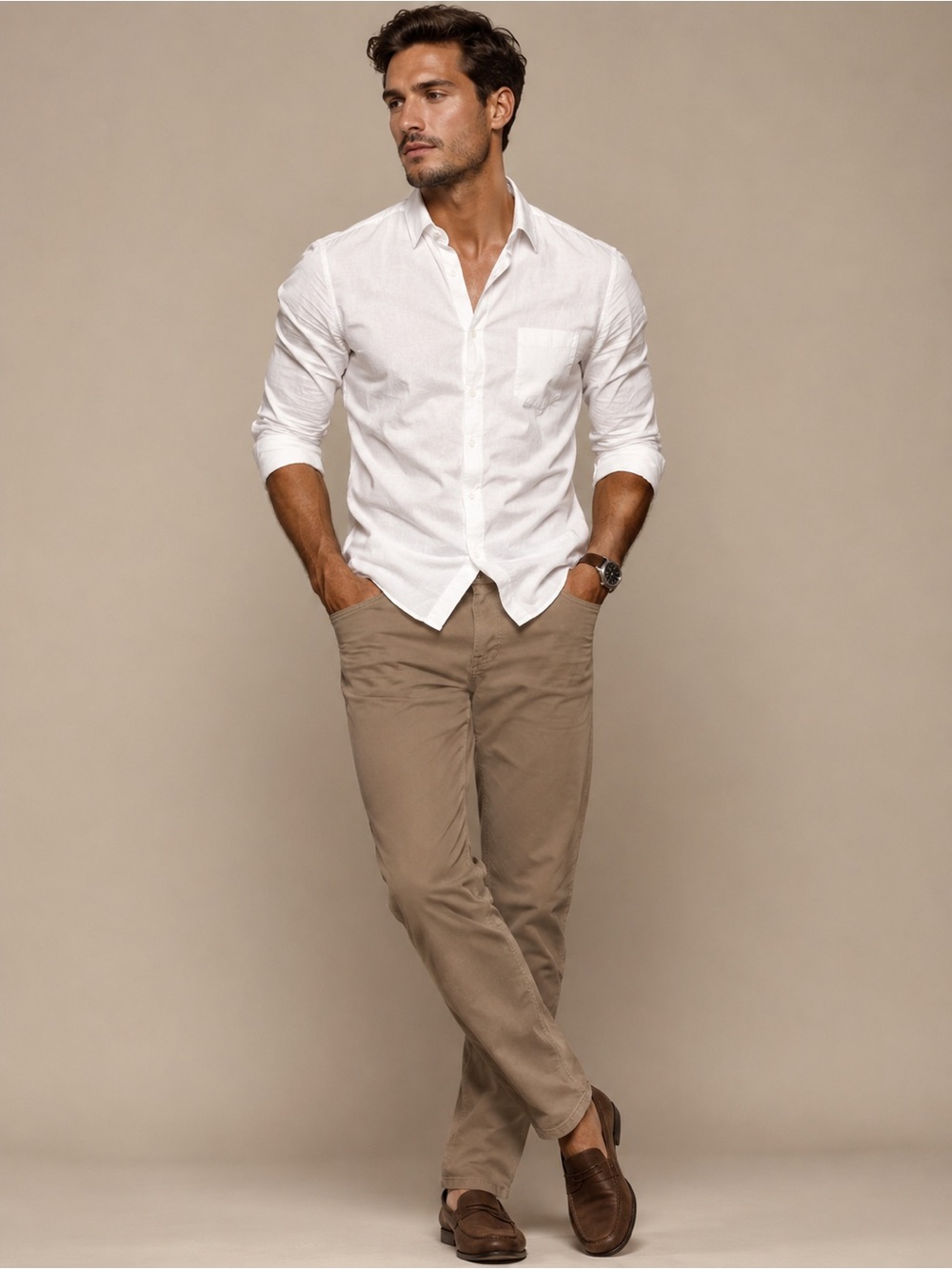 AG Adriano Goldschmied Everett Slim Straight Pants Men’s Taupe Italian Cotton 40
